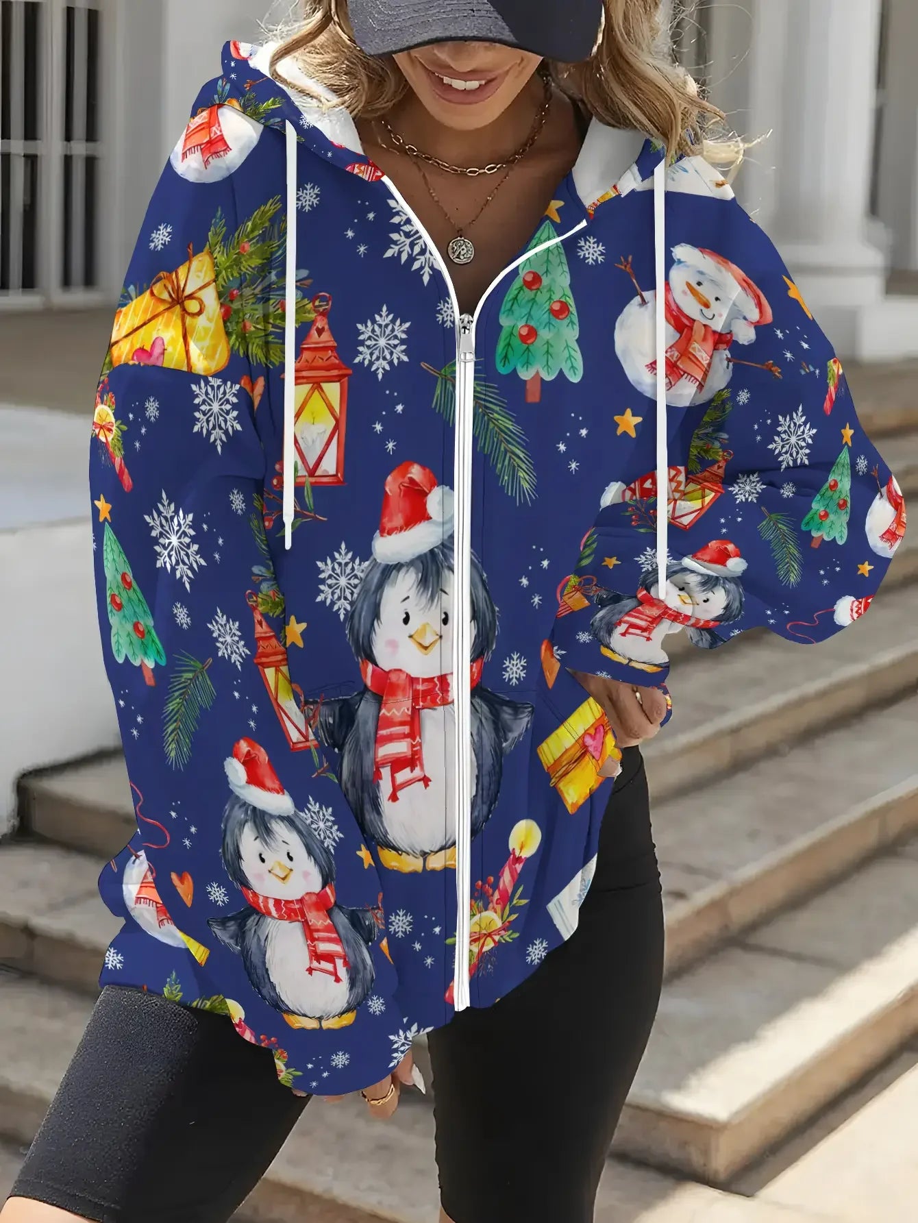 Christmas New Women's Printed Zipper Hoodie - Retro Fashion Full Zipper Hoodie with Pocket, Loose Autumn/ felpa uomo