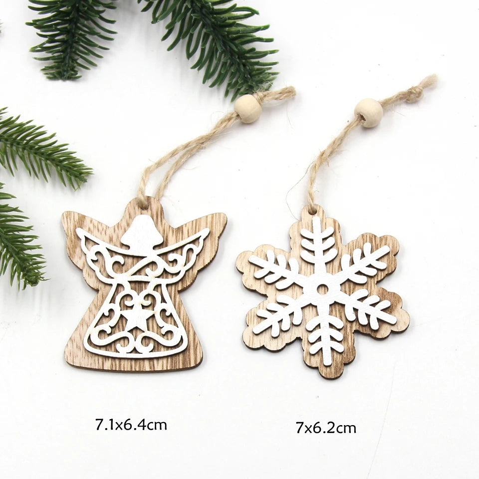 2PCS Vintage Printed Wooden Deer/Tree/Car Christmas Pendants Ornaments DIY Wood Crafts Kids Gift Christmas Tree Ornaments Decor