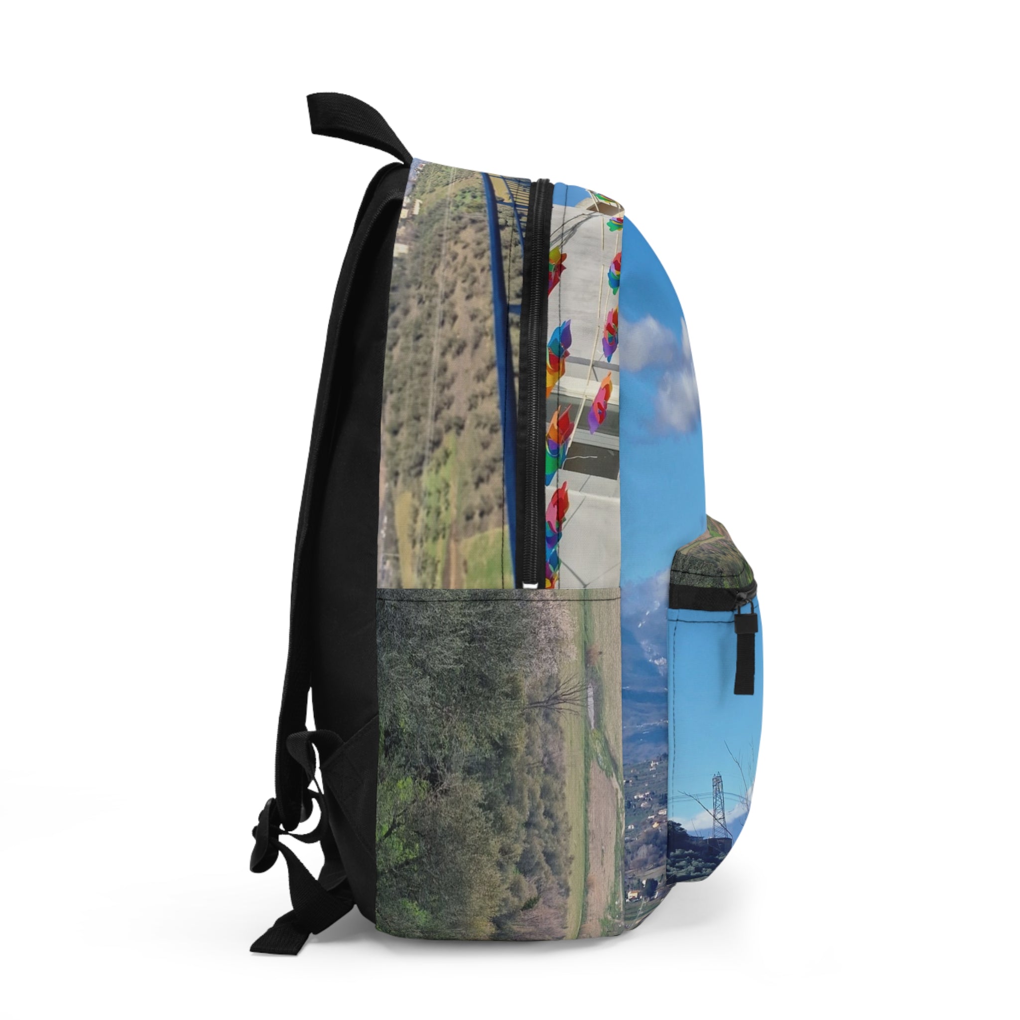 Skyline Prayer Flags Backpack — Mountain View Travel Backpack- Moscufo belvedere