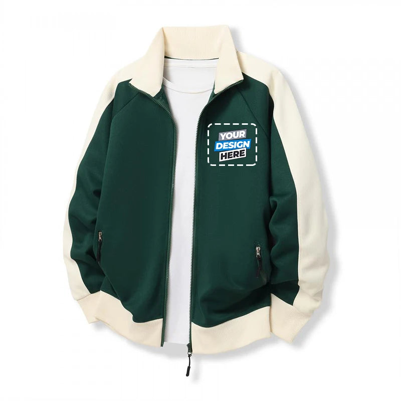 Long-sleeved Zipper Jacket, Color-blocked Warm Sweatshirt, Casual Baseball Jacket, Outdoor Wear, Customizable Logo