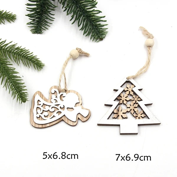 2PCS Vintage Printed Wooden Deer/Tree/Car Christmas Pendants Ornaments DIY Wood Crafts Kids Gift Christmas Tree Ornaments Decor