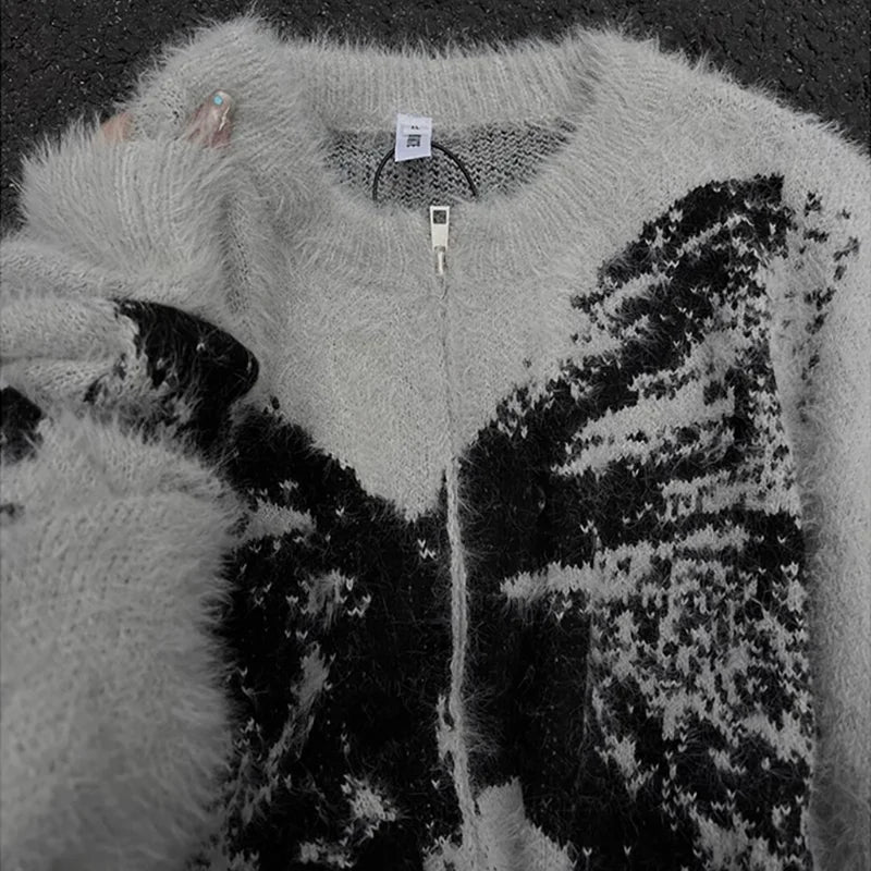 pull homme Butterfly bone Autumn Winter Jacket Cardigan Zipper Knit Sweater Round Neck Contrast Color Long Sleeve Male Cardigan