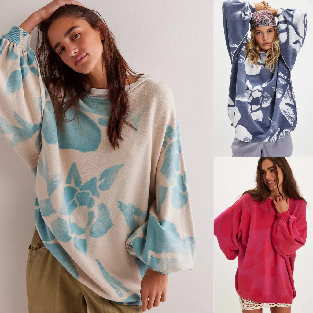 Autumn Bluzy Damskie Women's Oversized Loose And Stylish Printed Round Neck Long-sleeved T-shirt Felpa Donna Pull Oversize Femme