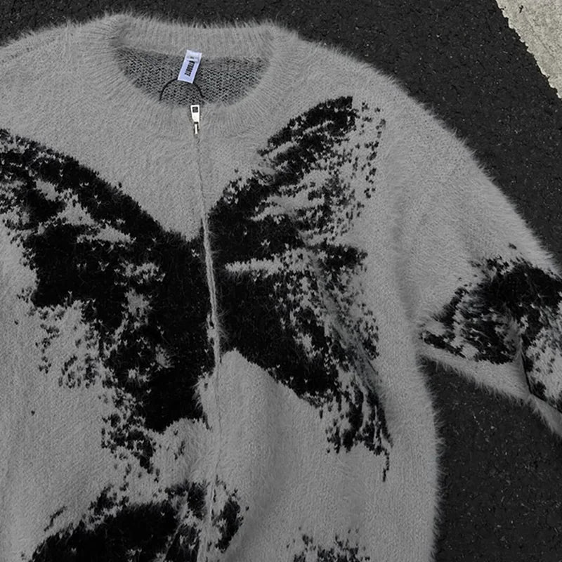 pull homme Butterfly bone Autumn Winter Jacket Cardigan Zipper Knit Sweater Round Neck Contrast Color Long Sleeve Male Cardigan