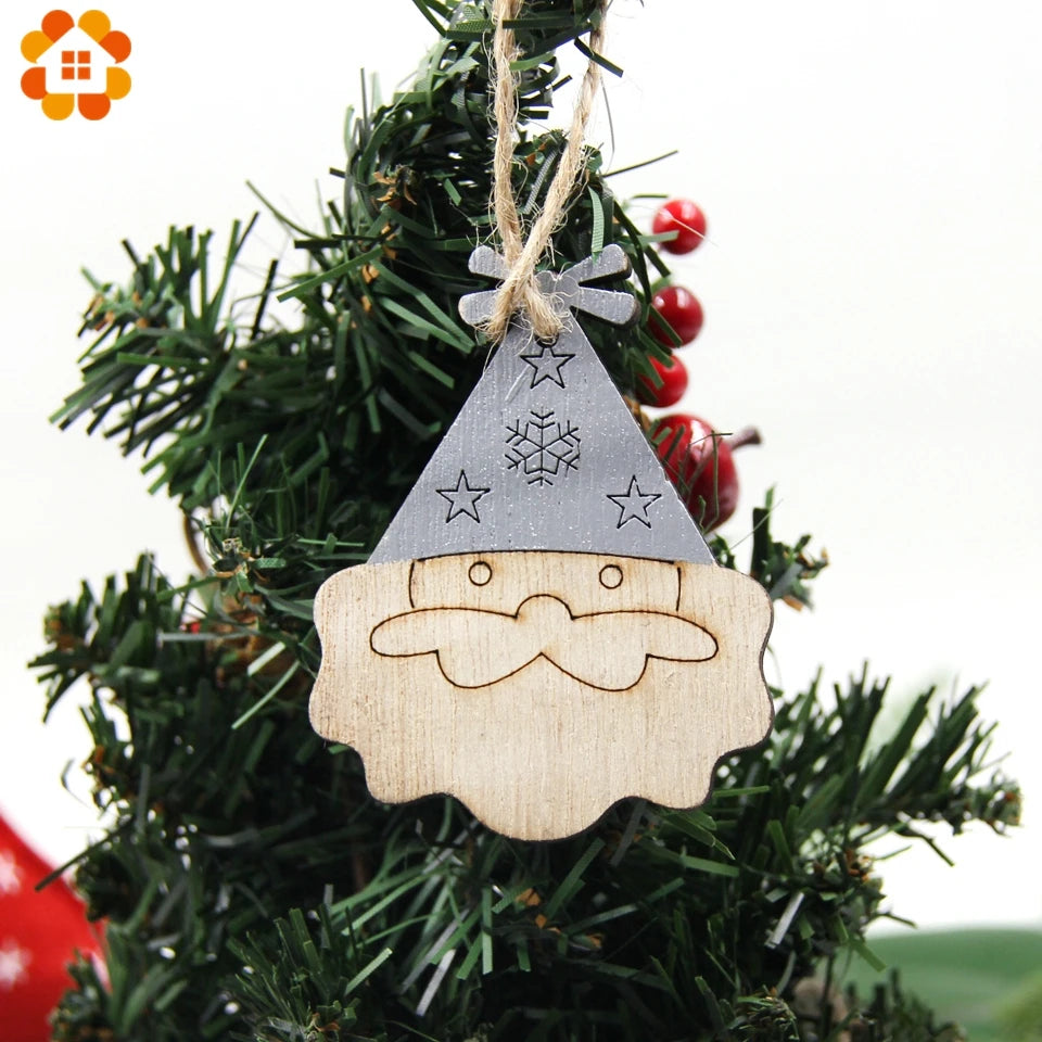 2PCS Vintage Printed Wooden Deer/Tree/Car Christmas Pendants Ornaments DIY Wood Crafts Kids Gift Christmas Tree Ornaments Decor
