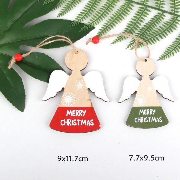 2PCS Vintage Printed Wooden Deer/Tree/Car Christmas Pendants Ornaments DIY Wood Crafts Kids Gift Christmas Tree Ornaments Decor