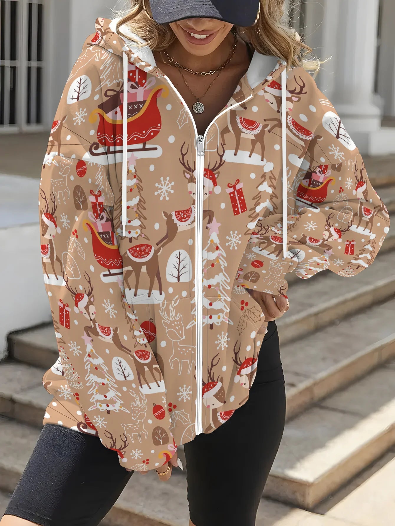 Christmas New Women's Printed Zipper Hoodie - Retro Fashion Full Zipper Hoodie with Pocket, Loose Autumn/ felpa uomo