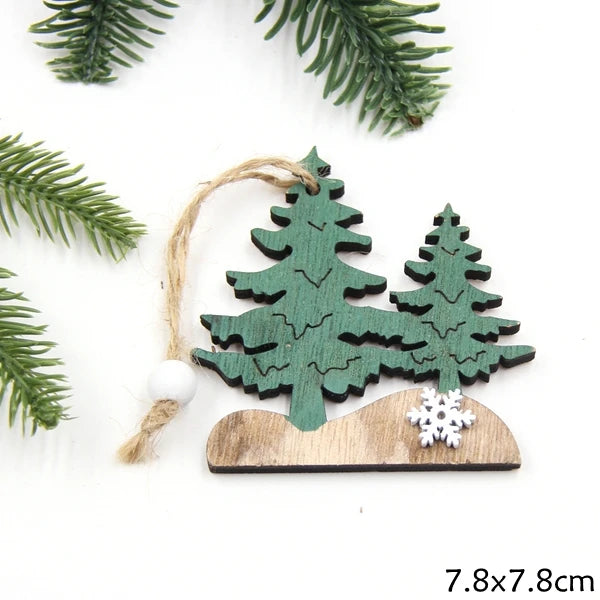 2PCS Vintage Printed Wooden Deer/Tree/Car Christmas Pendants Ornaments DIY Wood Crafts Kids Gift Christmas Tree Ornaments Decor