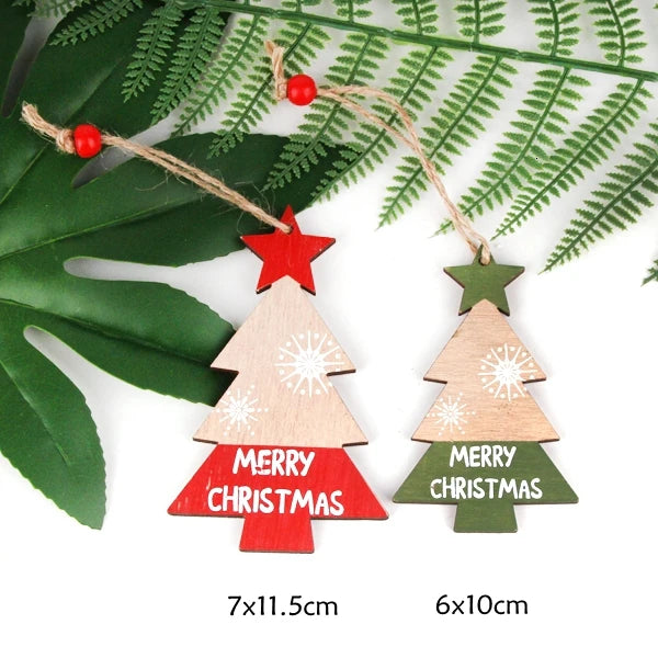 2PCS Vintage Printed Wooden Deer/Tree/Car Christmas Pendants Ornaments DIY Wood Crafts Kids Gift Christmas Tree Ornaments Decor