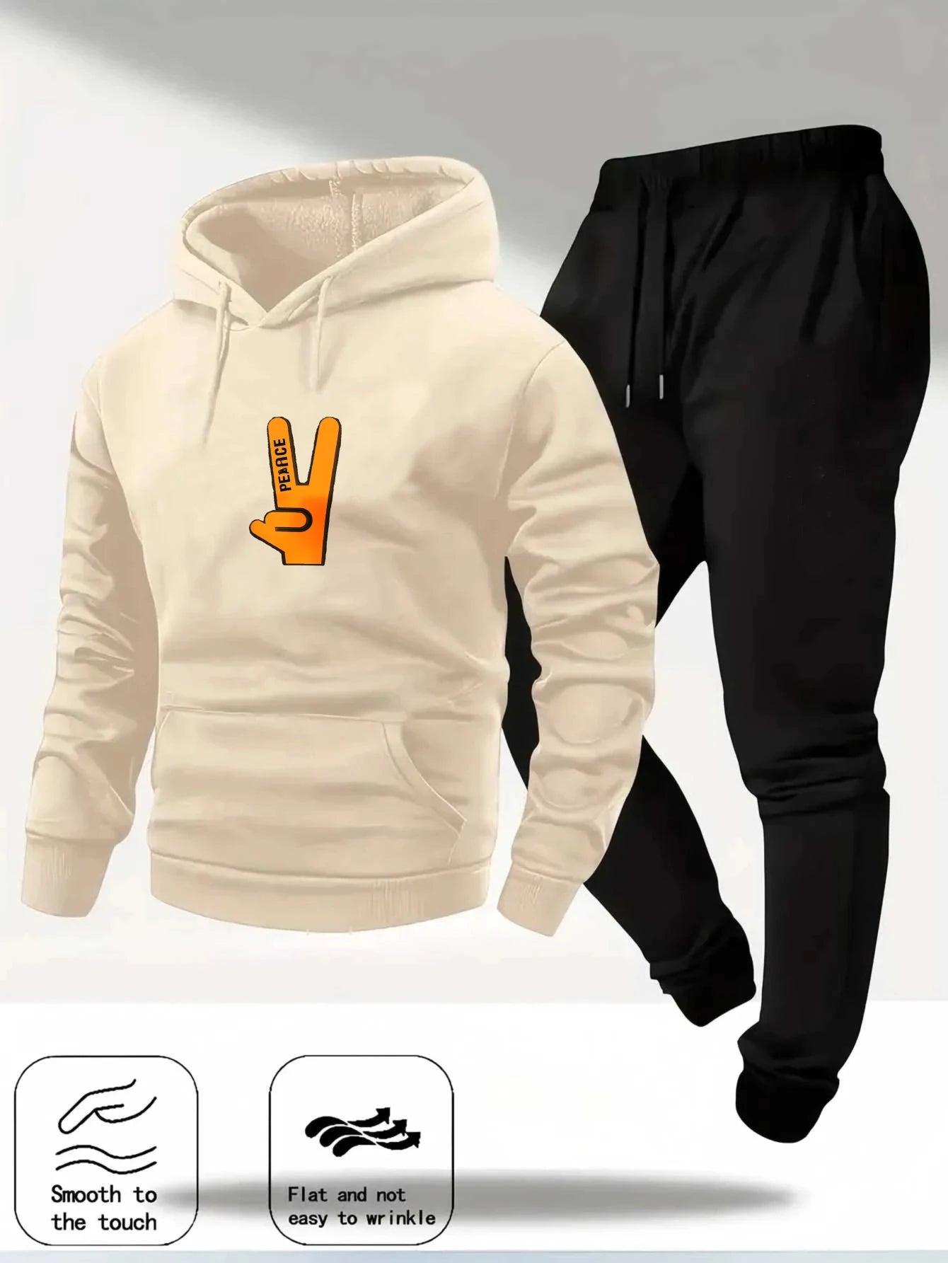 Hoodie Set Cream Color Inutile de Répéter Printed French Quote Sweatshirt & Black Joggers Casual Sportswear for Men Women