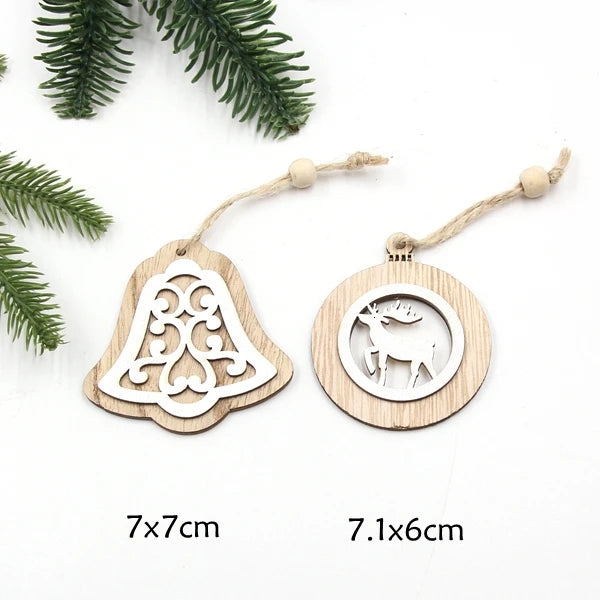 2PCS Vintage Printed Wooden Deer/Tree/Car Christmas Pendants Ornaments DIY Wood Crafts Kids Gift Christmas Tree Ornaments Decor