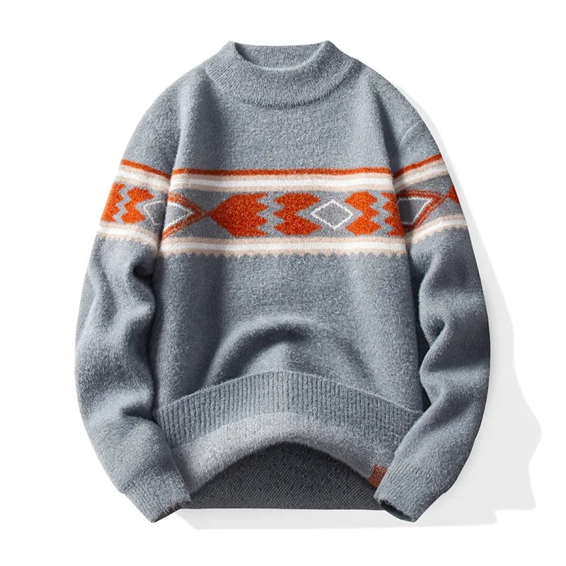 Autumn Winter Men Sweater Vintage Mock Neck Mens Knitted Pullovers Thicken Loose Harajuku Mens Retro Knitting Pullover Sweaters