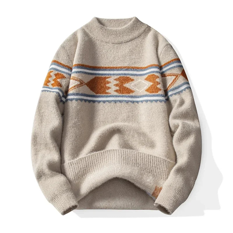 Autumn Winter Men Sweater Vintage Mock Neck Mens Knitted Pullovers Thicken Loose Harajuku Mens Retro Knitting Pullover Sweaters