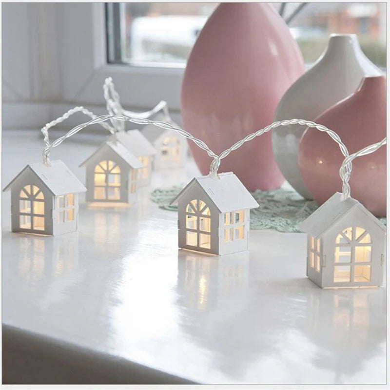 2M 10 LED Christmas Wood House String Light Garland Fairy Lights Christmas Decoration for Home Navidad Natal Noel New Year Gifts