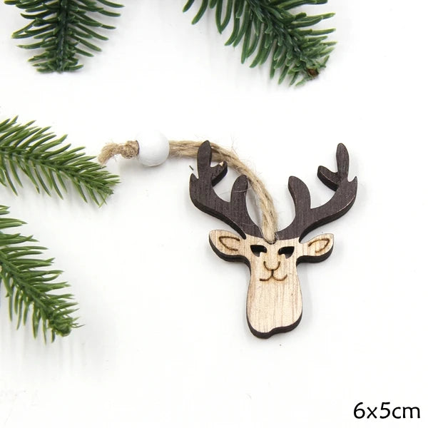 2PCS Vintage Printed Wooden Deer/Tree/Car Christmas Pendants Ornaments DIY Wood Crafts Kids Gift Christmas Tree Ornaments Decor