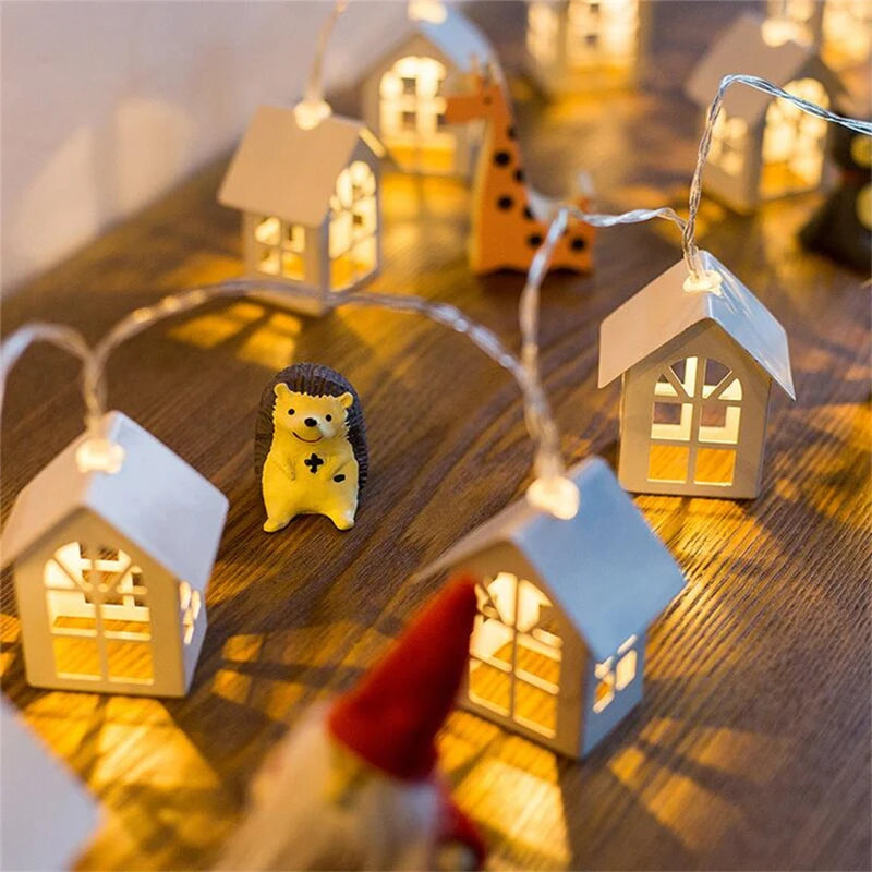 2M 10 LED Christmas Wood House String Light Garland Fairy Lights Christmas Decoration for Home Navidad Natal Noel New Year Gifts