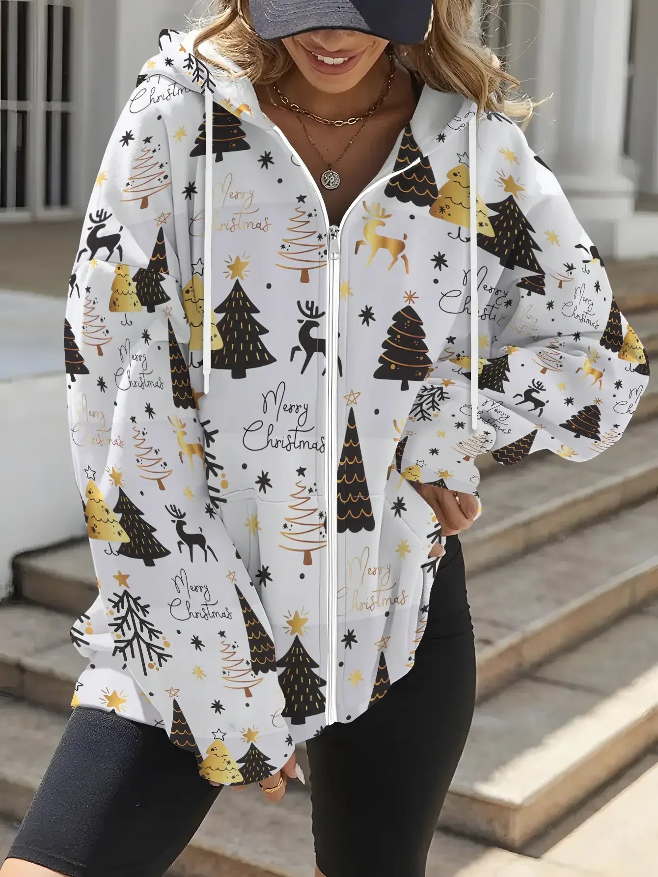 Christmas New Women's Printed Zipper Hoodie - Retro Fashion Full Zipper Hoodie with Pocket, Loose Autumn/ felpa uomo