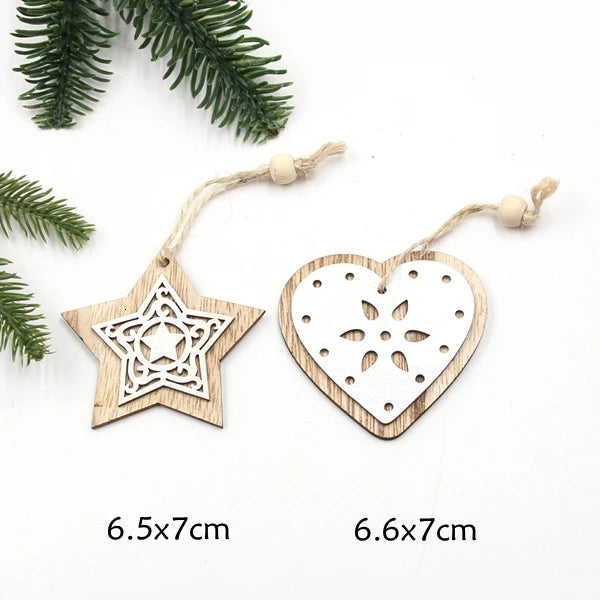 2PCS Vintage Printed Wooden Deer/Tree/Car Christmas Pendants Ornaments DIY Wood Crafts Kids Gift Christmas Tree Ornaments Decor