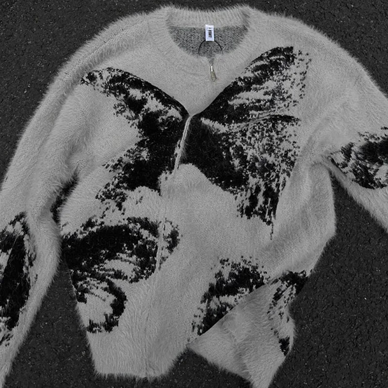 pull homme Butterfly bone Autumn Winter Jacket Cardigan Zipper Knit Sweater Round Neck Contrast Color Long Sleeve Male Cardigan