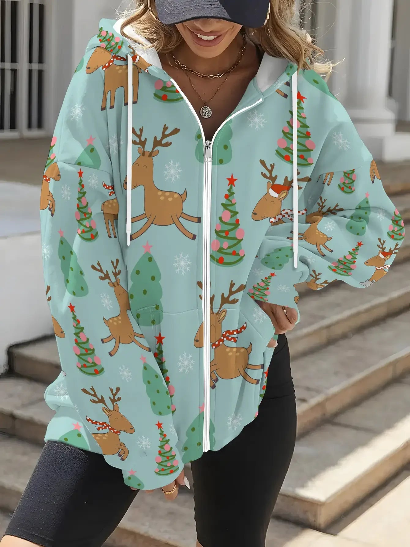 Christmas New Women's Printed Zipper Hoodie - Retro Fashion Full Zipper Hoodie with Pocket, Loose Autumn/ felpa uomo