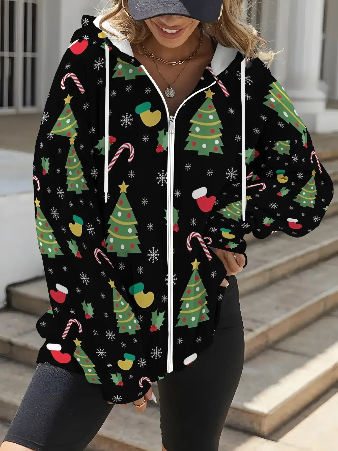 Christmas New Women's Printed Zipper Hoodie - Retro Fashion Full Zipper Hoodie with Pocket, Loose Autumn/ felpa uomo