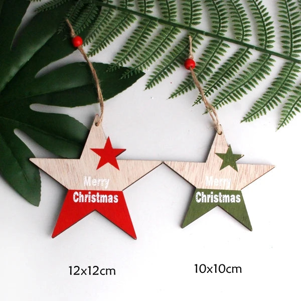 2PCS Vintage Printed Wooden Deer/Tree/Car Christmas Pendants Ornaments DIY Wood Crafts Kids Gift Christmas Tree Ornaments Decor