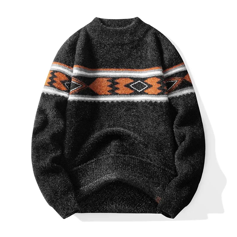 Autumn Winter Men Sweater Vintage Mock Neck Mens Knitted Pullovers Thicken Loose Harajuku Mens Retro Knitting Pullover Sweaters