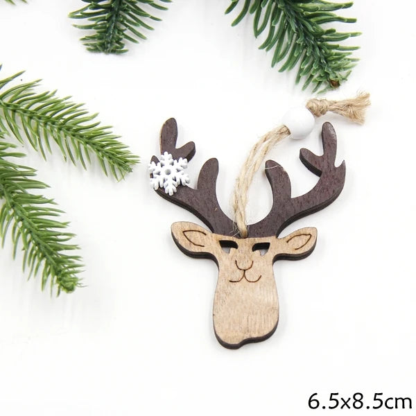 2PCS Vintage Printed Wooden Deer/Tree/Car Christmas Pendants Ornaments DIY Wood Crafts Kids Gift Christmas Tree Ornaments Decor