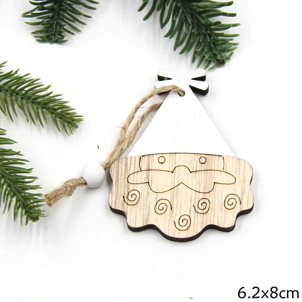 2PCS Vintage Printed Wooden Deer/Tree/Car Christmas Pendants Ornaments DIY Wood Crafts Kids Gift Christmas Tree Ornaments Decor