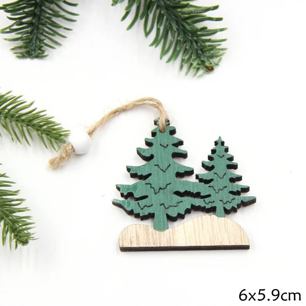 2PCS Vintage Printed Wooden Deer/Tree/Car Christmas Pendants Ornaments DIY Wood Crafts Kids Gift Christmas Tree Ornaments Decor