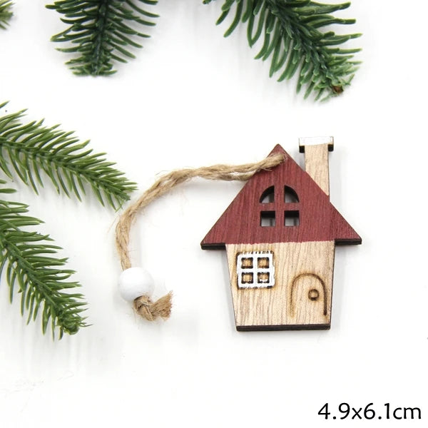 2PCS Vintage Printed Wooden Deer/Tree/Car Christmas Pendants Ornaments DIY Wood Crafts Kids Gift Christmas Tree Ornaments Decor