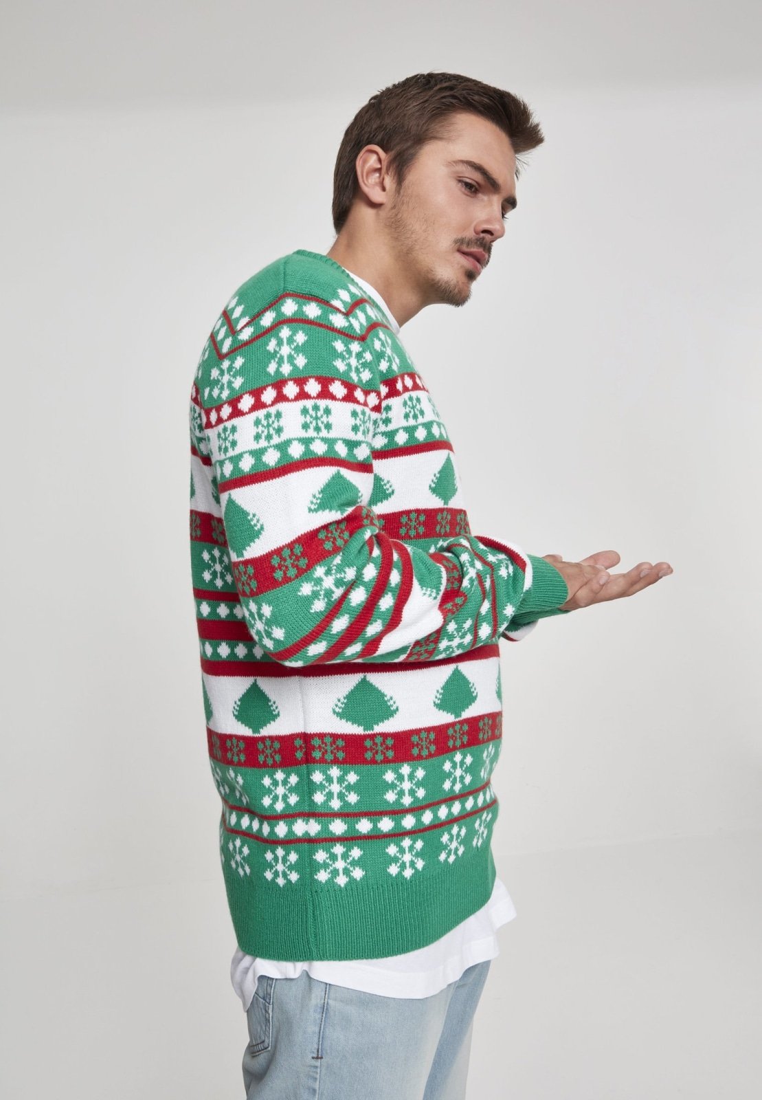 Snowflake Christmas Tree Sweater - Green White RedI