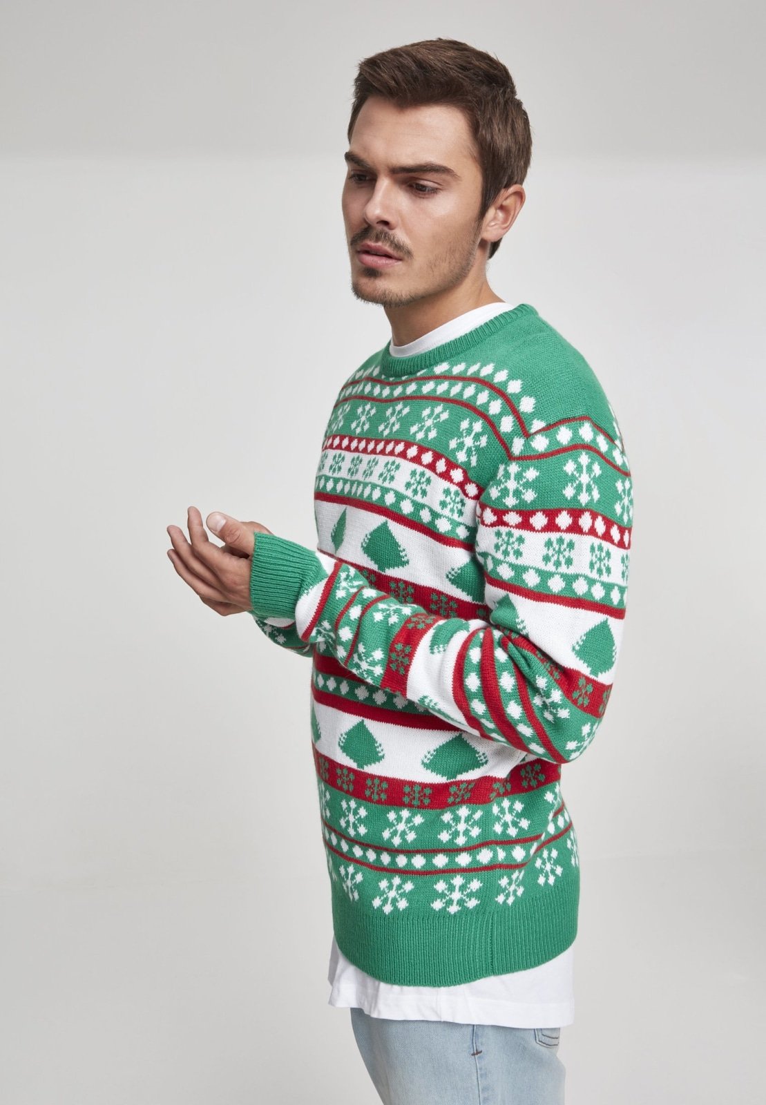 Snowflake Christmas Tree Sweater - Green White RedI