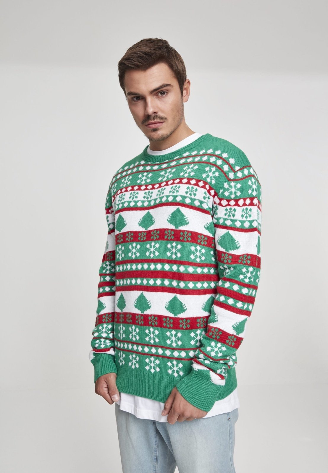 Snowflake Christmas Tree Sweater - Green White RedI