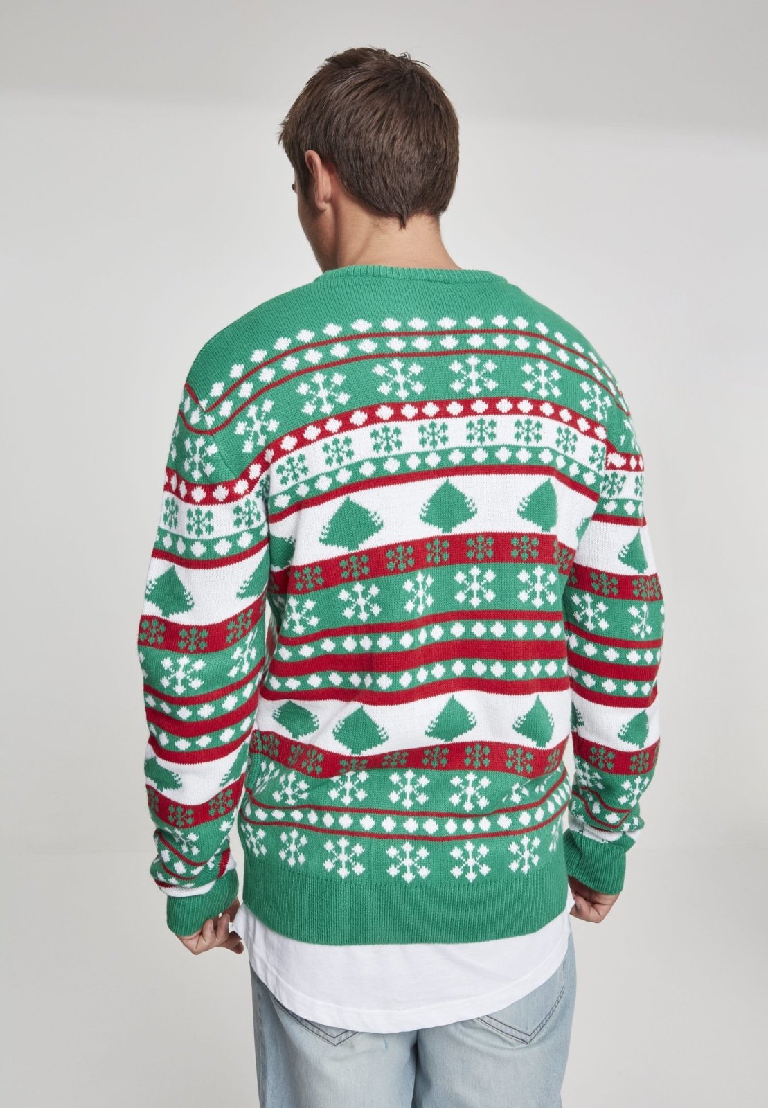 Snowflake Christmas Tree Sweater - Green White RedI