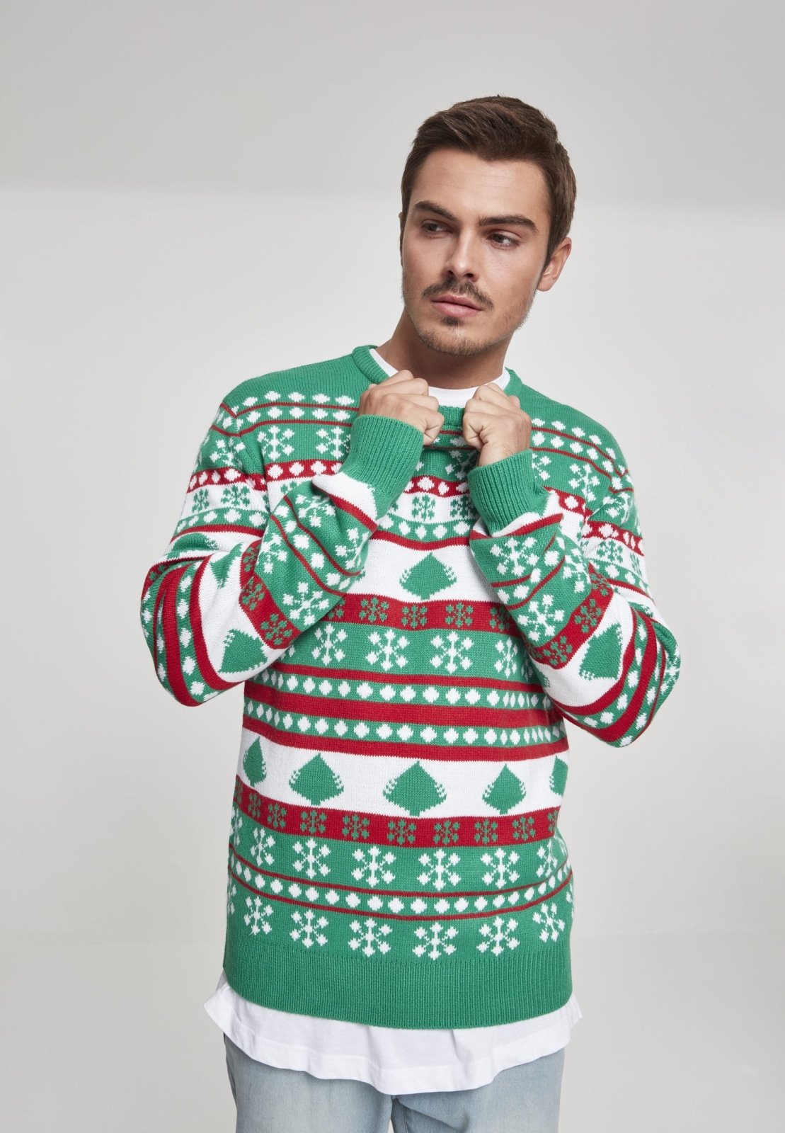 Snowflake Christmas Tree Sweater - Green White RedI